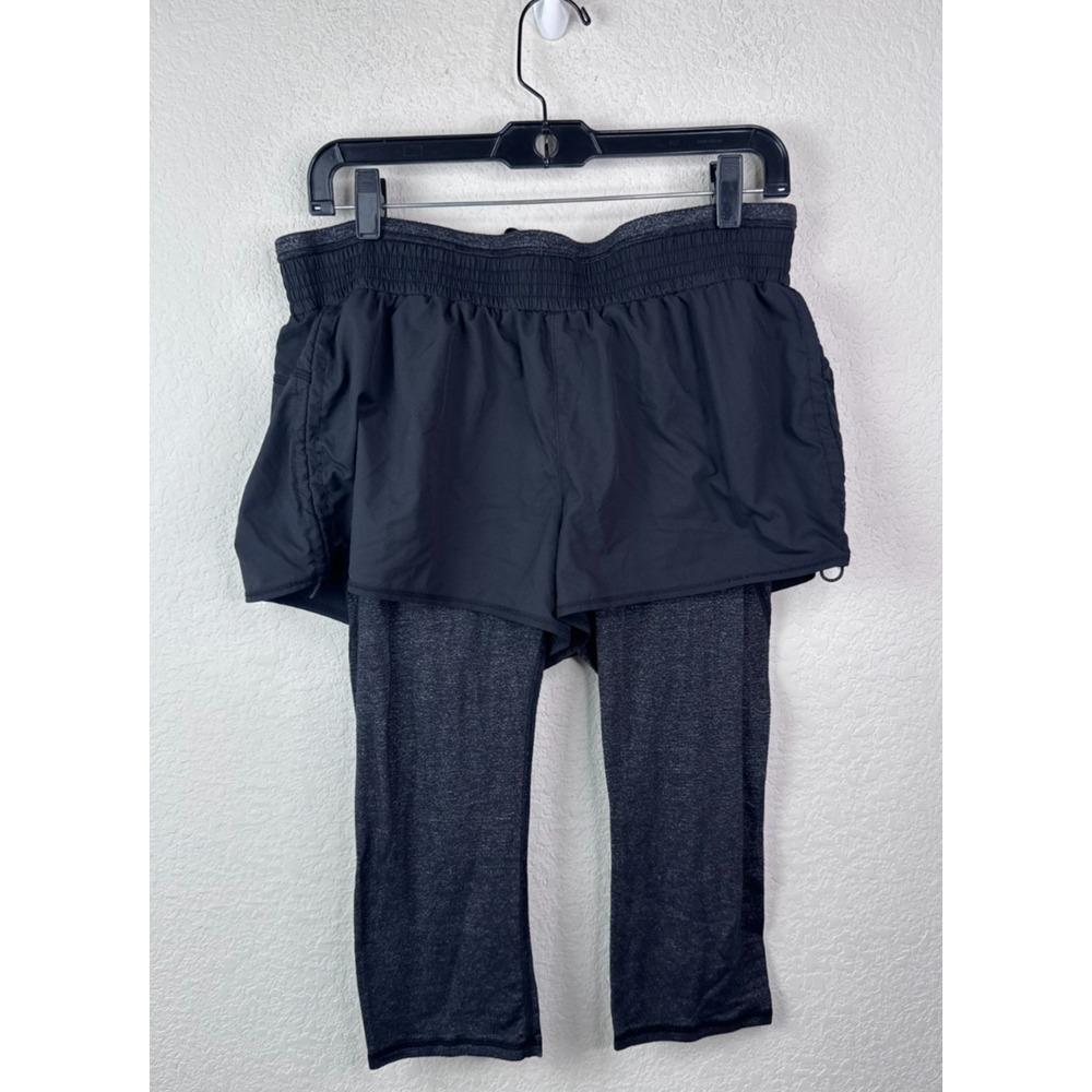 Athleta Acceleration 2 in 1 Capri Skort Women LT Black Stretch Tennis Active Gym